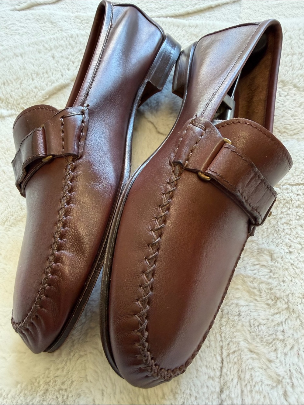 $795 Salvatore Ferragamo Brown Leather Strap Slip-On Moccasin Loafers 9.5 10